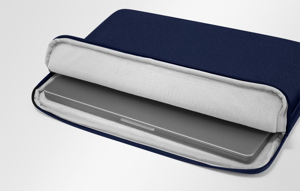 Open navy laptop bag with soft padding