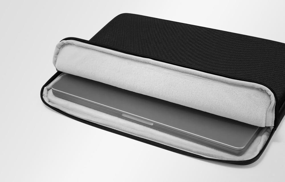 Open black laptop sleeve with soft padding