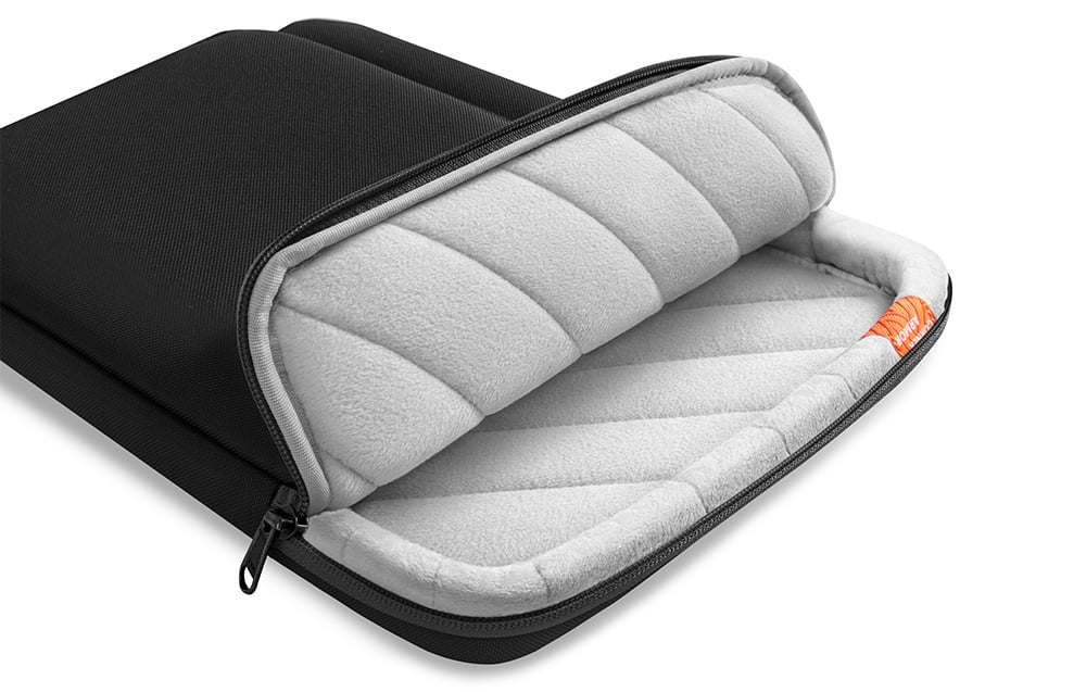Black laptop bag with gray soft lining