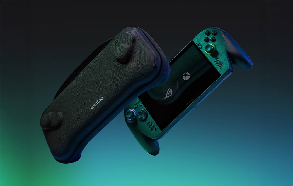 Black tomtoc case and console on a dark background