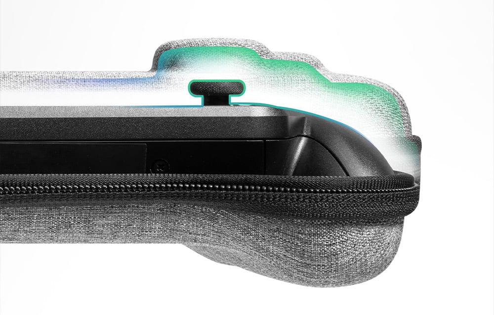 Close-up of the console in the gray case