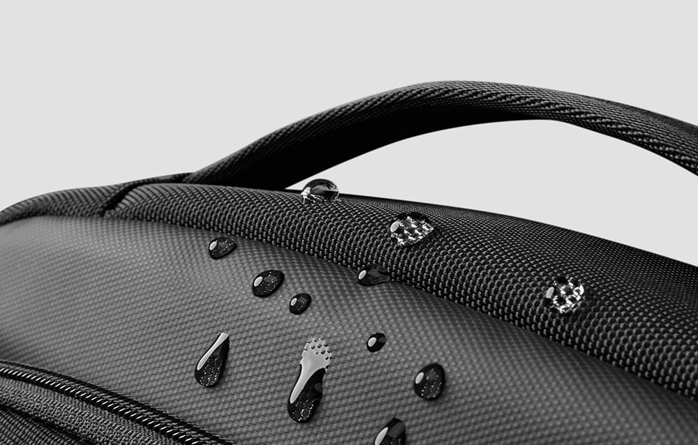 water droplets running down the backpack