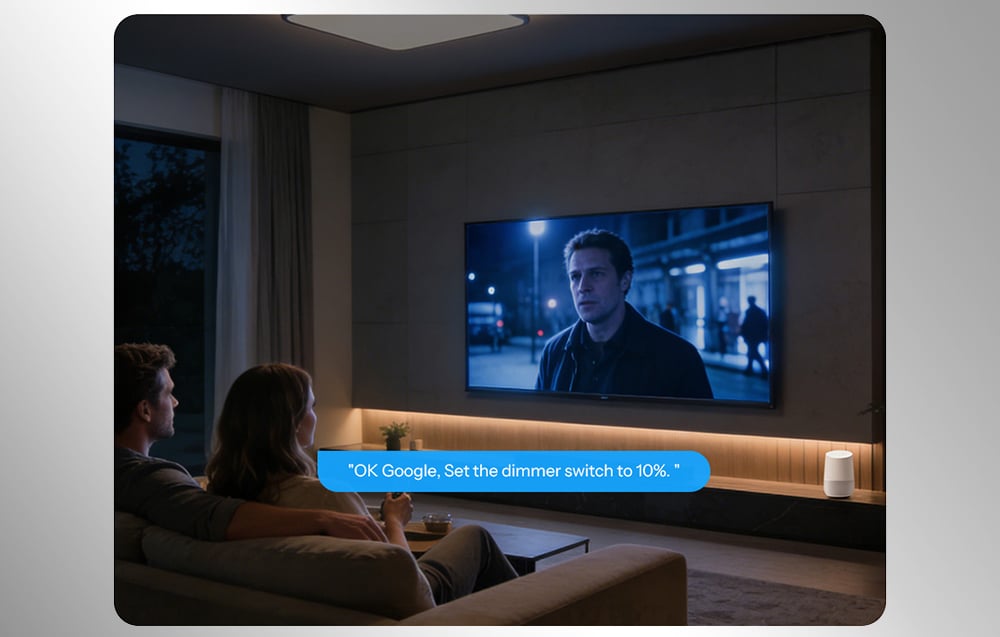 Sterowanie głosowe oświetleniem podczas oglądania telewizji w salonie