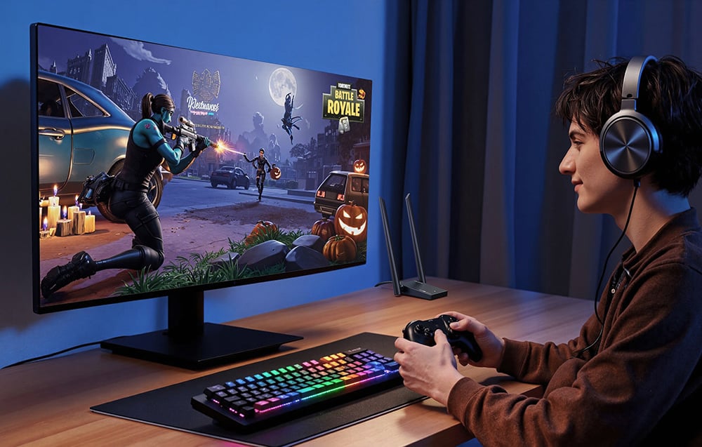 chłopak grający na padzie w grę