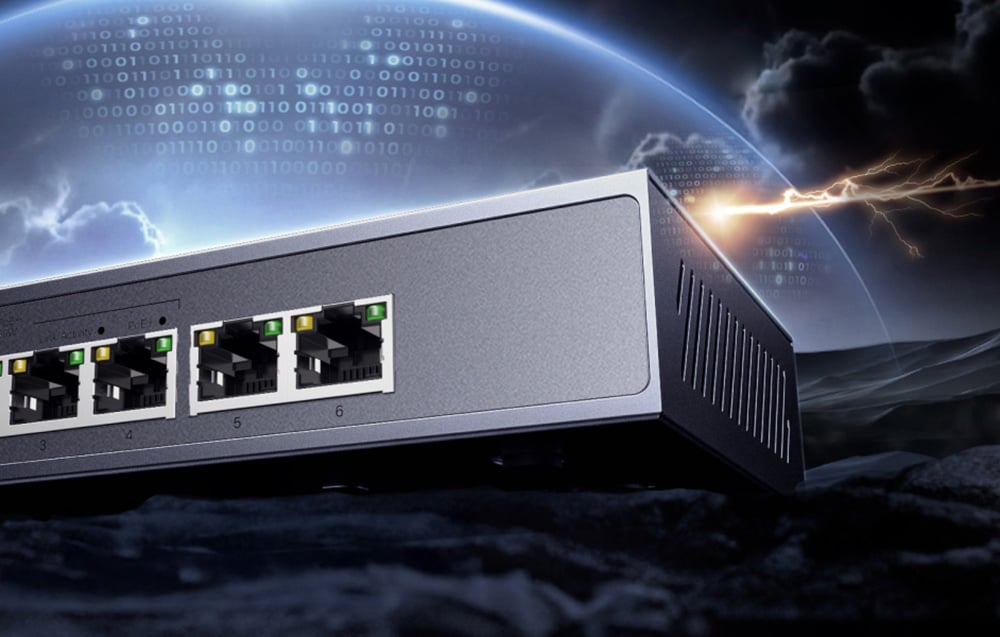 Przełącznik Ethernet Ugreen na tle planety