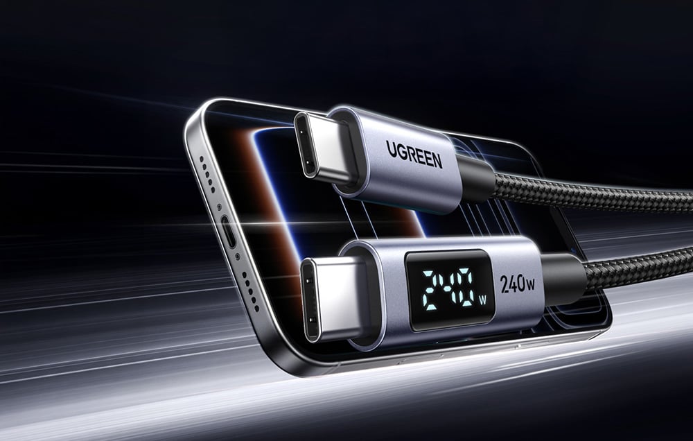 Kabel USB-C Ugreen z wyświetlaczem na tle telefonu