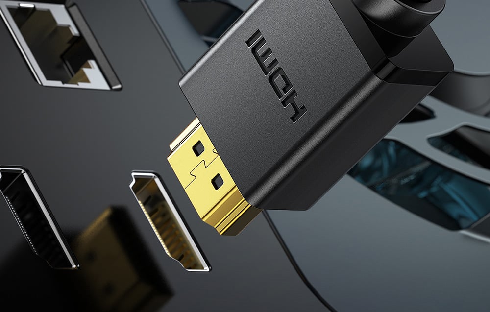 czarny kabel HDMI na czarnym tle