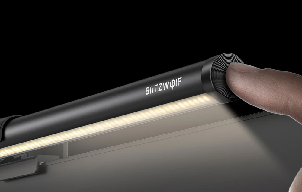 Close-up of the control panel of the Blitzwolf lamp on the monitor