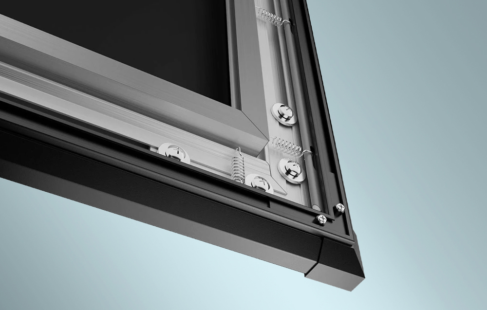 Close-up of the back corner of the projection screen