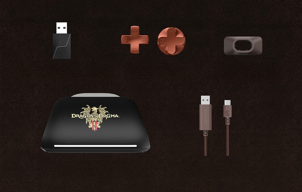 A játékvezérlő csomag tartalma dokkoló állomással, USB adapterrel, cserélhető elemekkel és USB kábellel