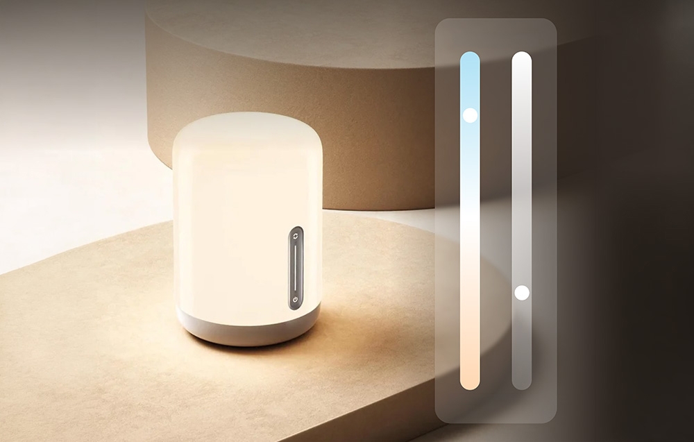 Night lamp on beige pedestals with graphics showing light adjustment sliders