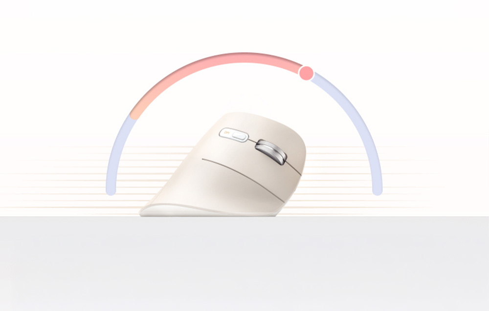 Light beige vertical mouse on a white background with a colorful arc overlay