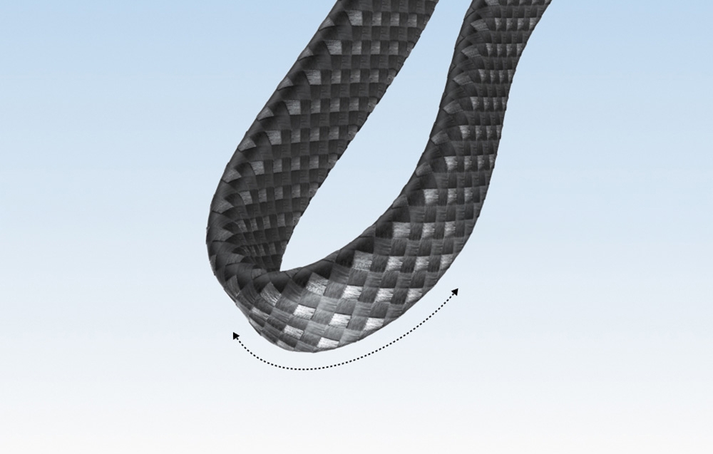 Close-up of the durable black braided USB-C cable integrated with the Ugreen power bank