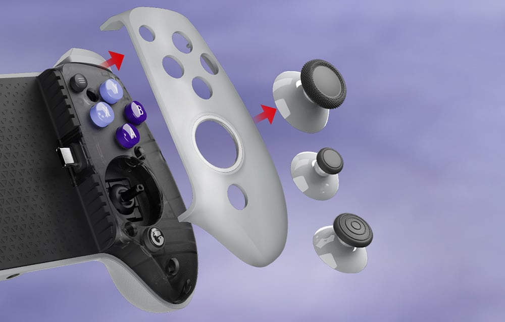 Gray game controller disassembled