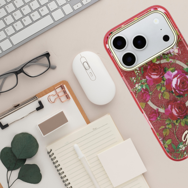 Husa Guess Glitter Blossom Roses compatibila cu iPhone 18 Pro Max / 17 Pro Max, Burgundy 1 Lerato.ro