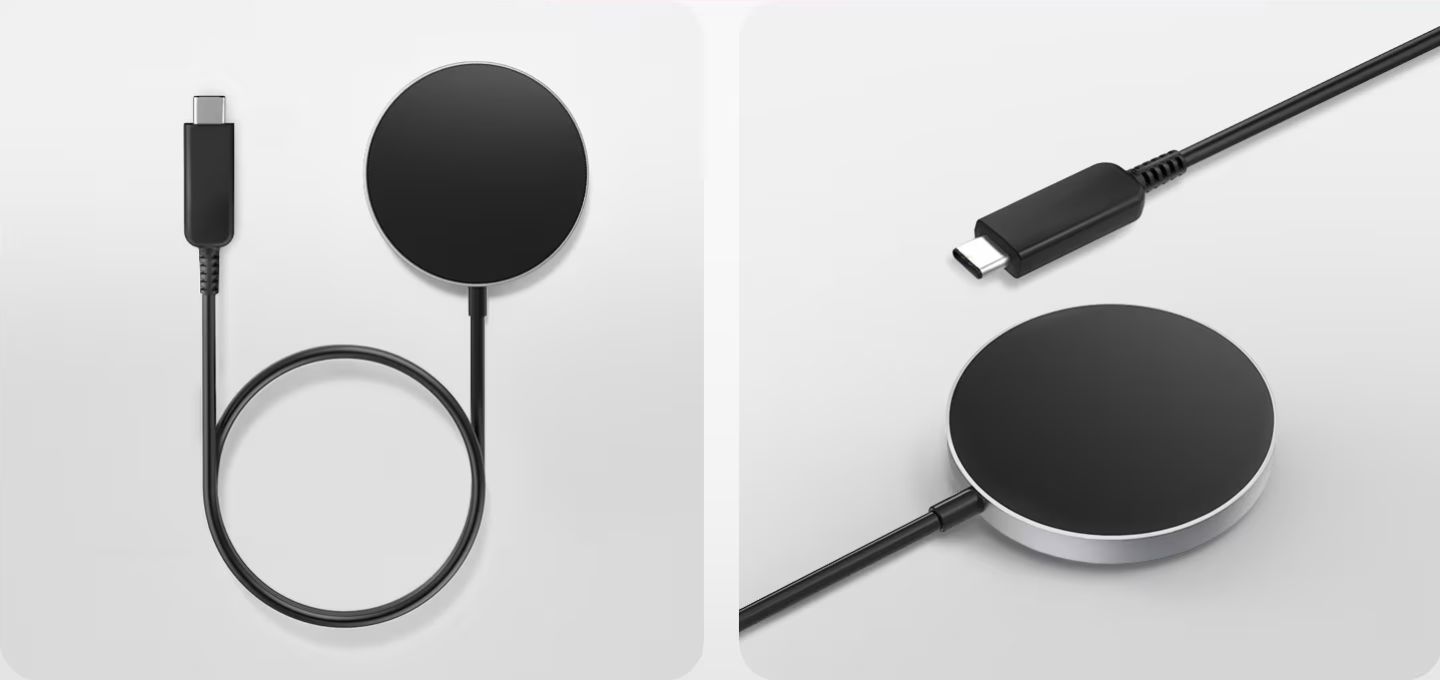 Pair of images of the rolled-up wireless charger