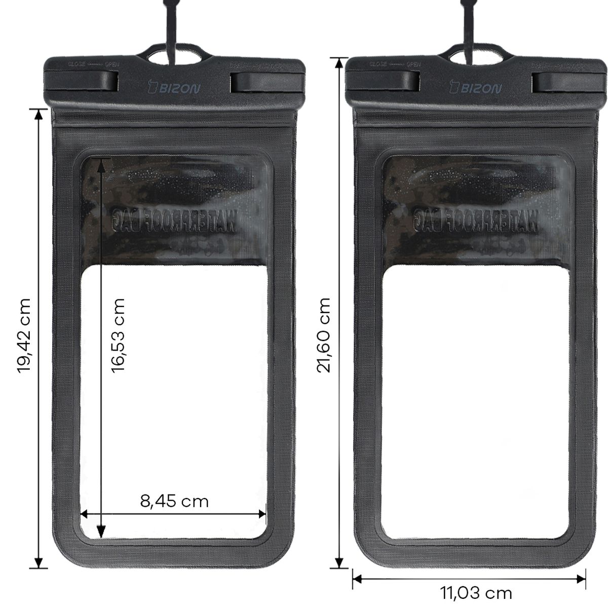 Abmessungen des wasserdichten Etuis Bizon Case Hydrowrap