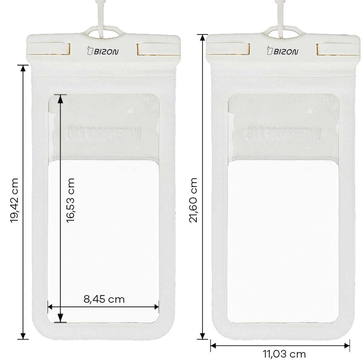 Maße des wasserdichten Etuis Bizon Case Hydrowrap