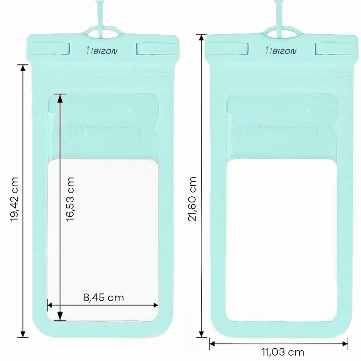 Maße des wasserdichten Etuis Bizon Case Hydrowrap