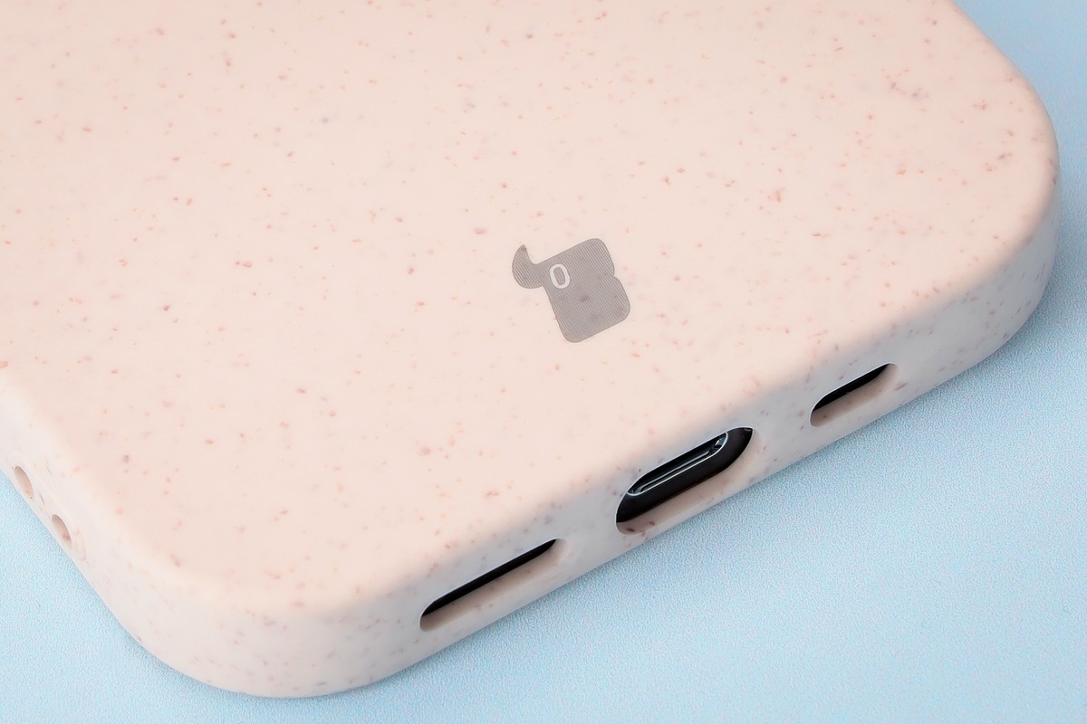 Close-up of precise cutouts in the Bizon Bio-Case for Apple iPhone 12 Pro
