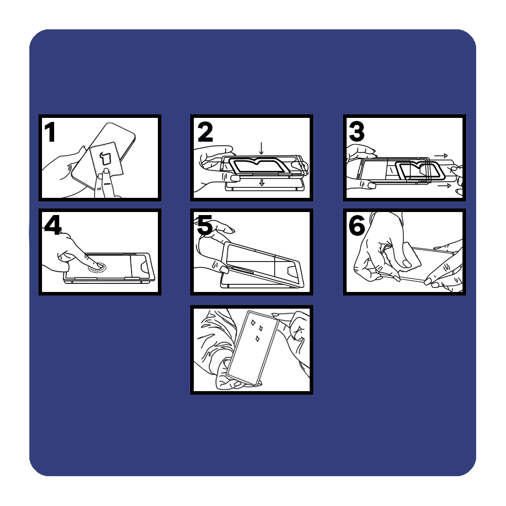 Instrukcja obrazkowa montażu szkła z ramką aplikacyjną Bizon Glass Aplikator Edge