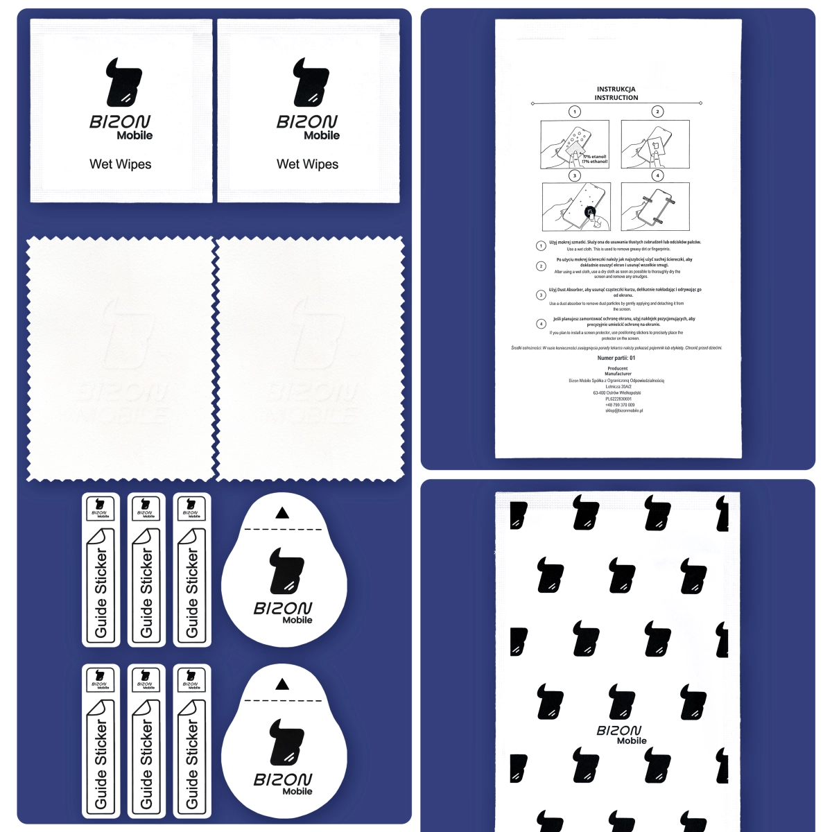 Zawartość zestawu aplikacyjnego Bizon Glass Aplikator Edge do Galaxy S25 Ultra