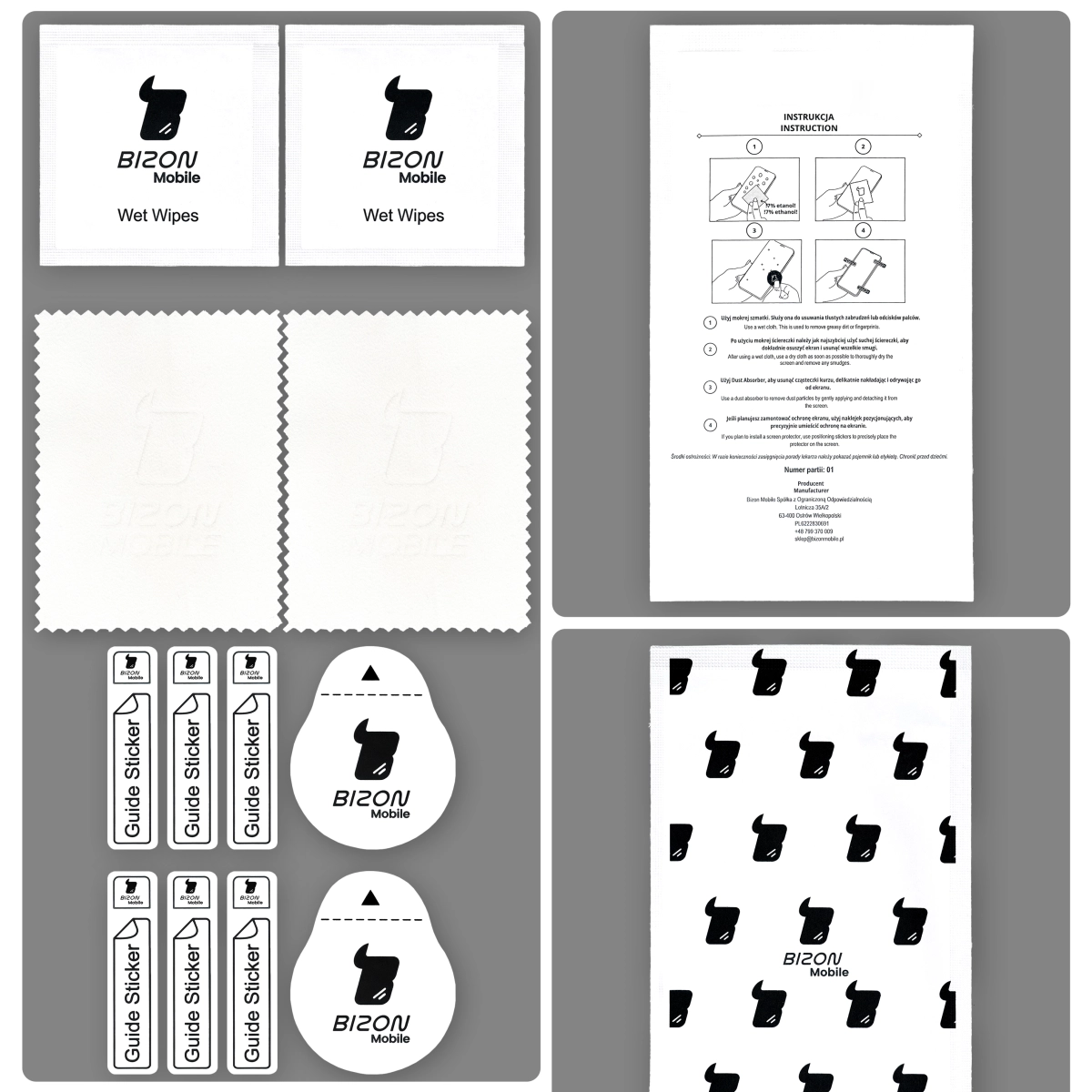 Zawartość zestawu aplikacyjnego Bizon Glass Aplikator Shadow do Galaxy S25 Ultra