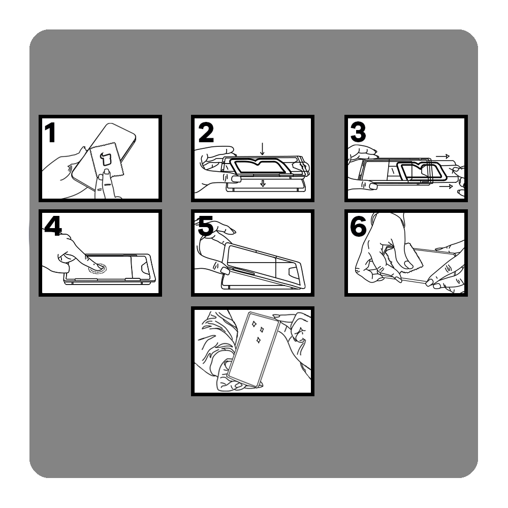 Instrukcja obrazkowa montażu szkła z ramką aplikacyjną Bizon Glass Aplikator Shadow