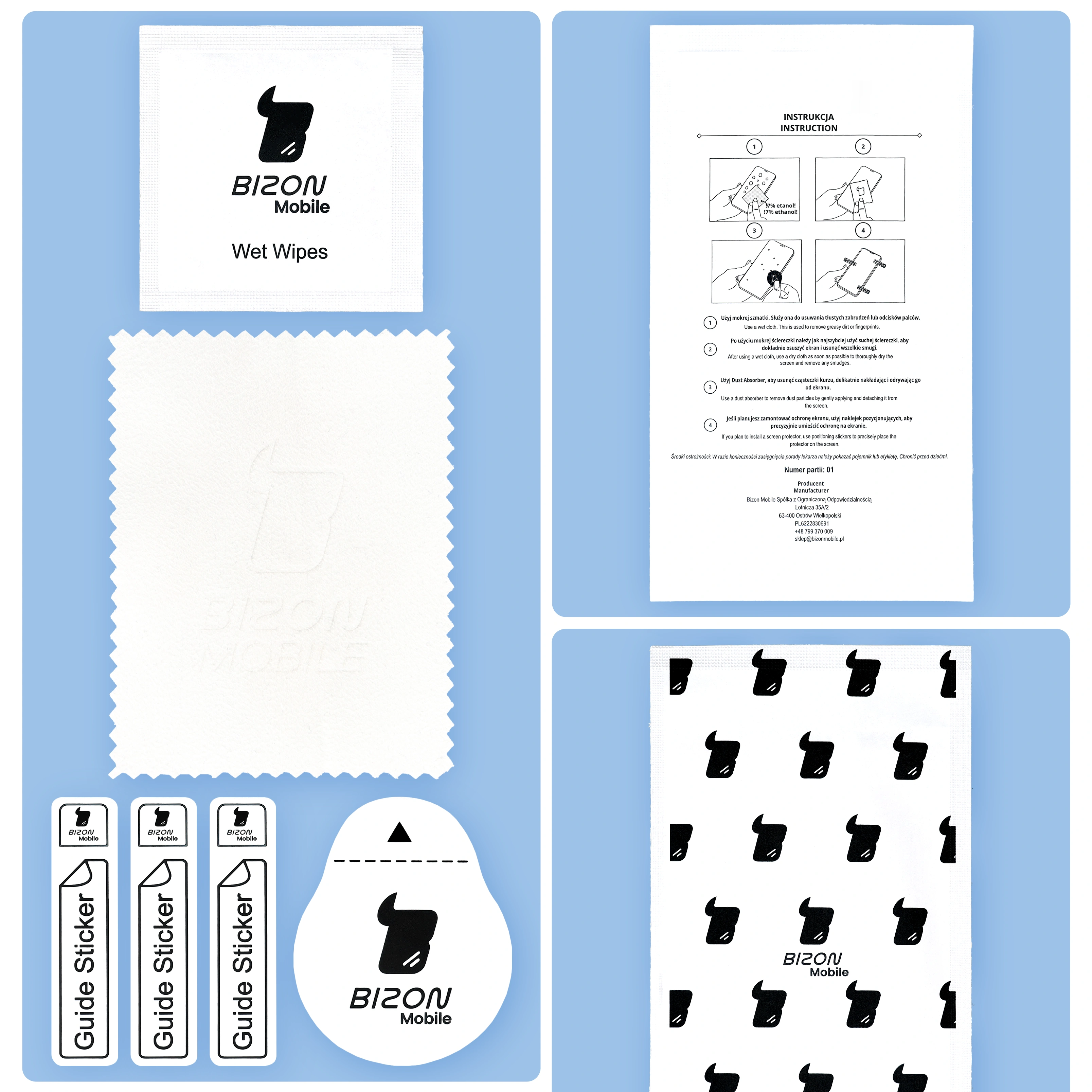 Zawartość zestawu Bizon Glass Clear 2 do Honor X7d 4G/5G / Honor 400 Smart 4G/5G