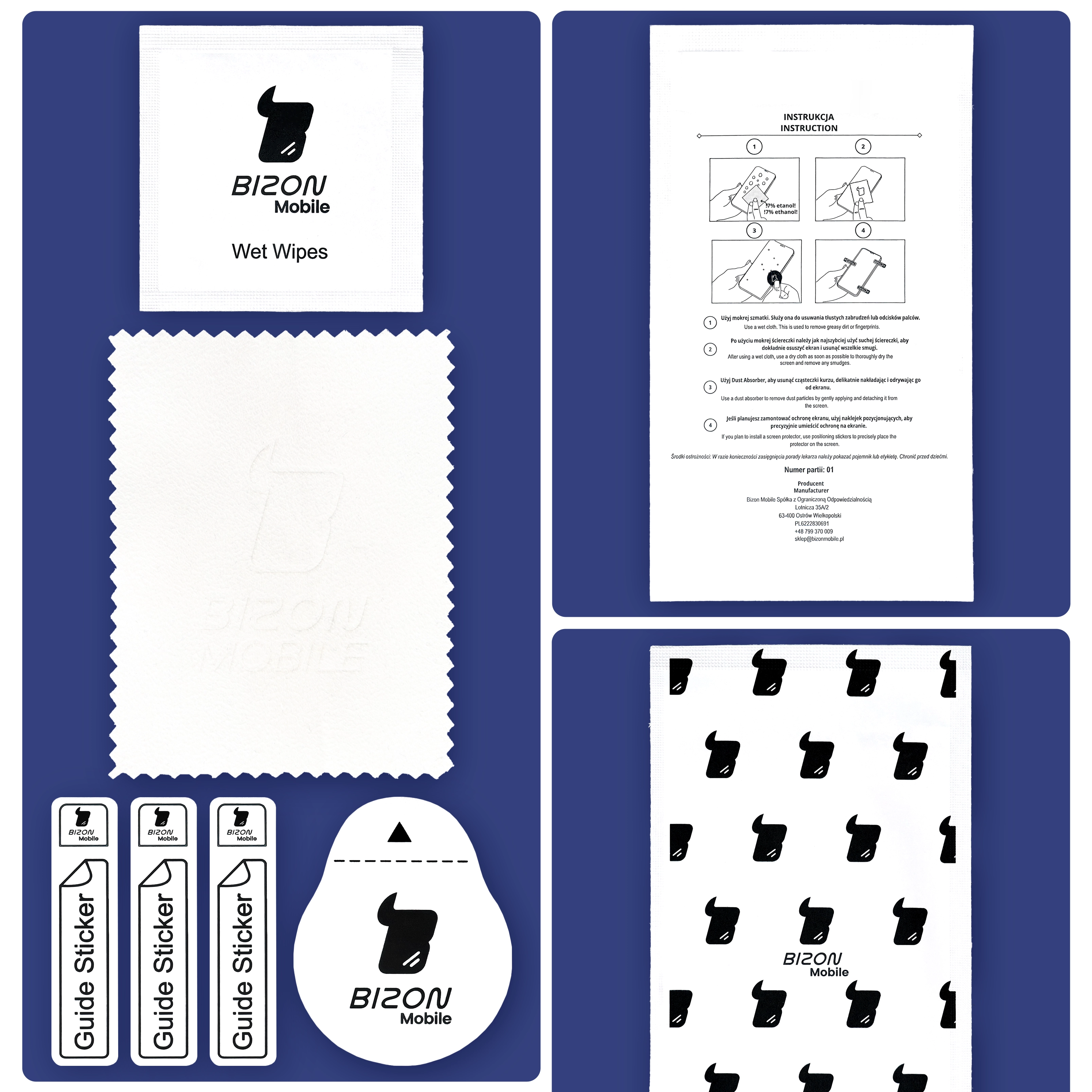 Zawartość opakowania Bizon Glass Edge 2 - kompletny zestaw aplikacyjny do Xiaomi 17 Ultra / Xiaomi 17 Pro Max 