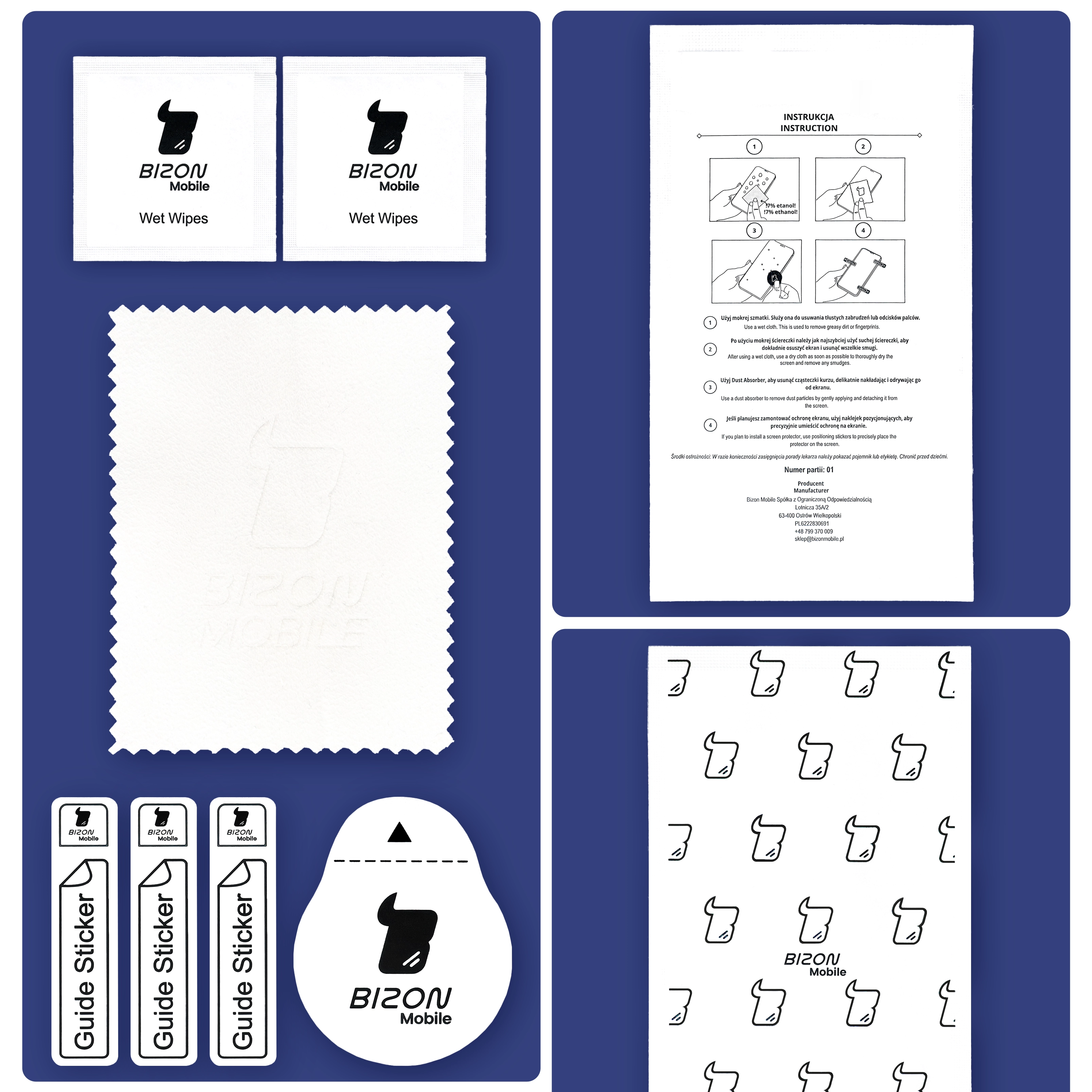 Zawartość opakowania Bizon Glass Edge Duo - kompletny zestaw aplikacyjny do OnePlus Nord 4