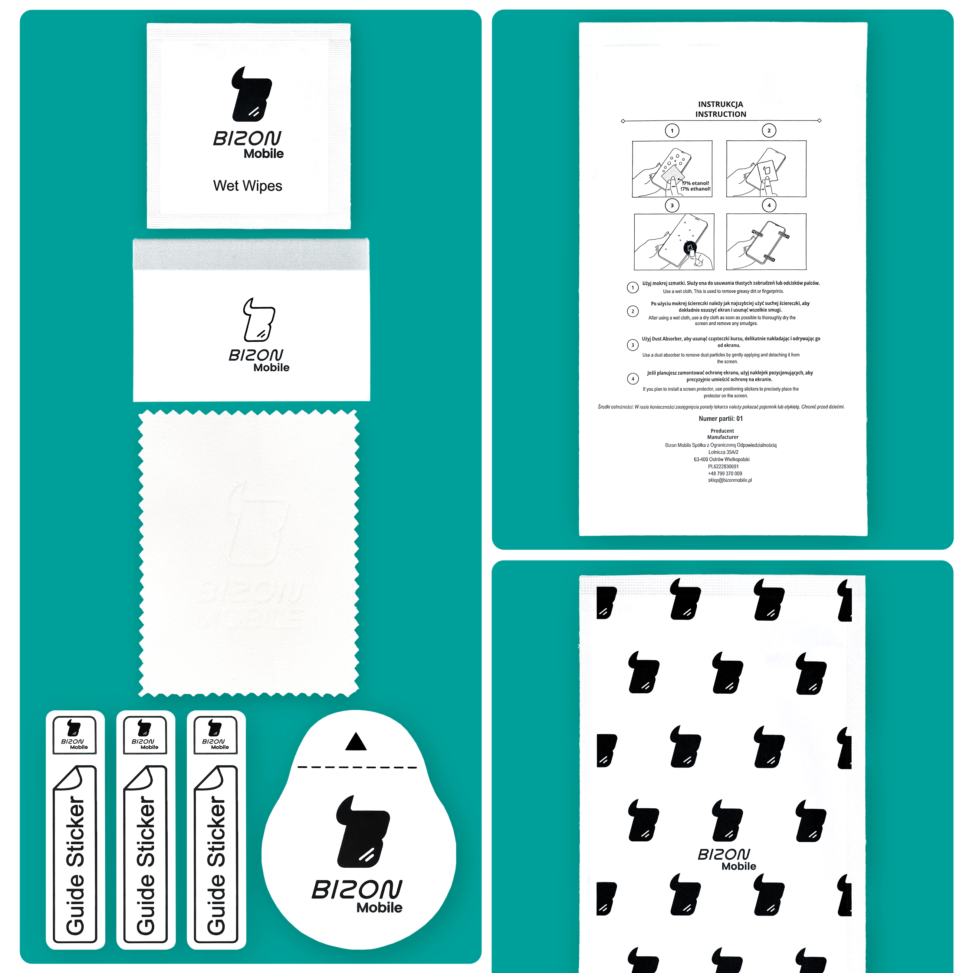 Zawartość opakowania Bizon Glass Hydrogel Front do Honor X7d 4G/5G / Honor 400 Smart 4G/5G