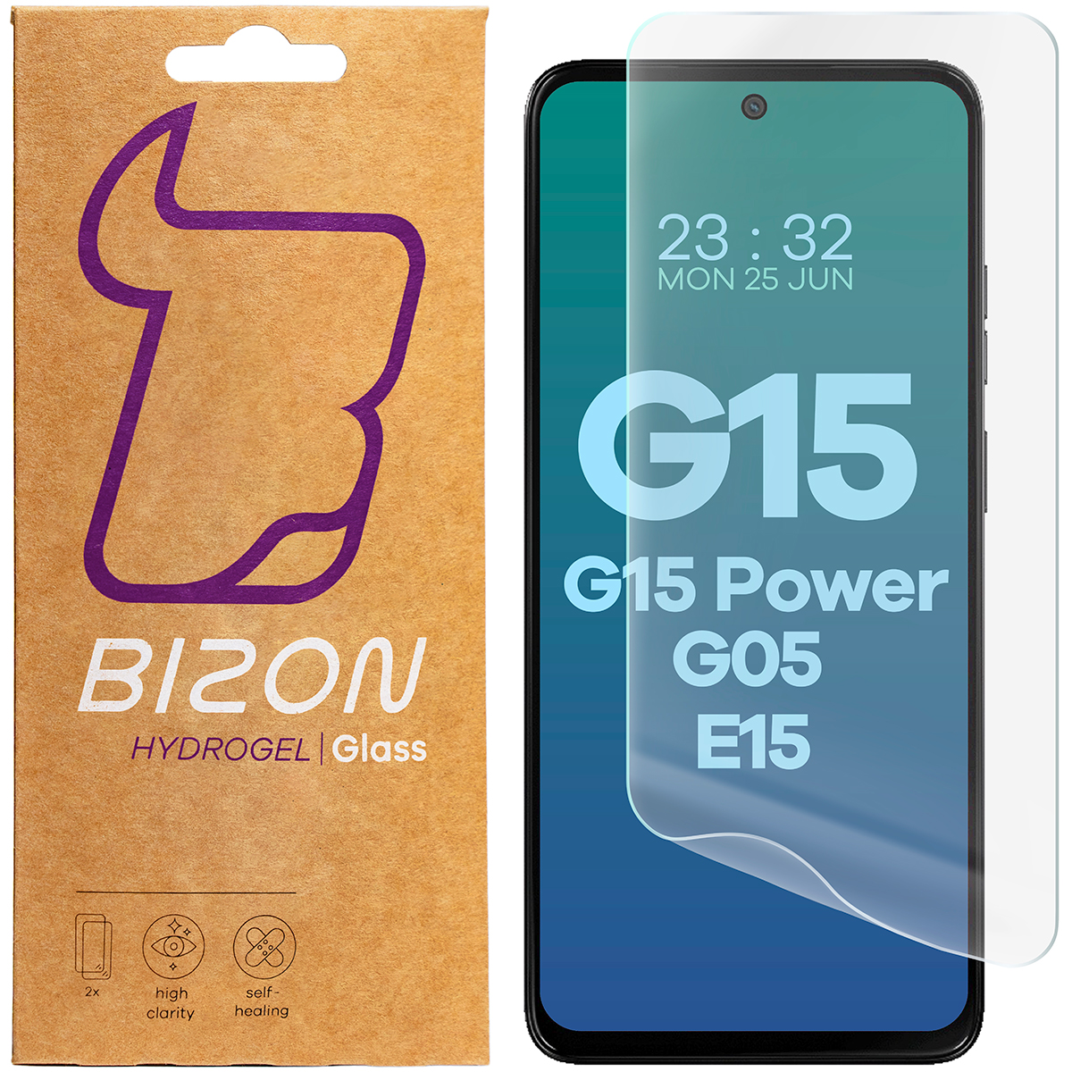 Hydrogel-Folie für den Bildschirm Bizon Glass Hydrogel Front für Motorola Moto G15 /G15 Power /G05 /E15, 2 Stück