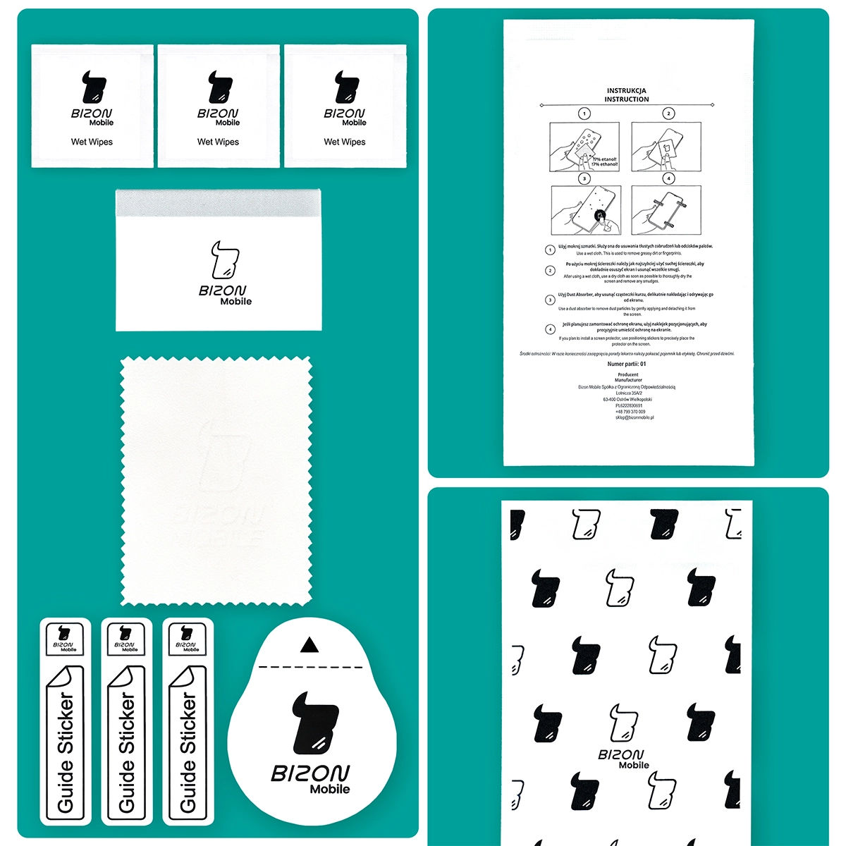 Zawartość zestawu aplikacyjnego Bizon Watch Film HydroFlex do Apple Watch 11 / 10 42 mm