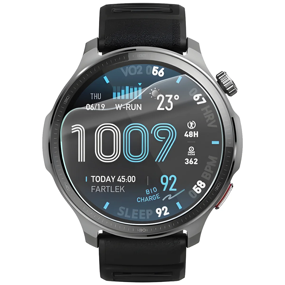 Bizon Watch Film HydroFlex hydrogel film for Amazfit Balance 2 on the watch