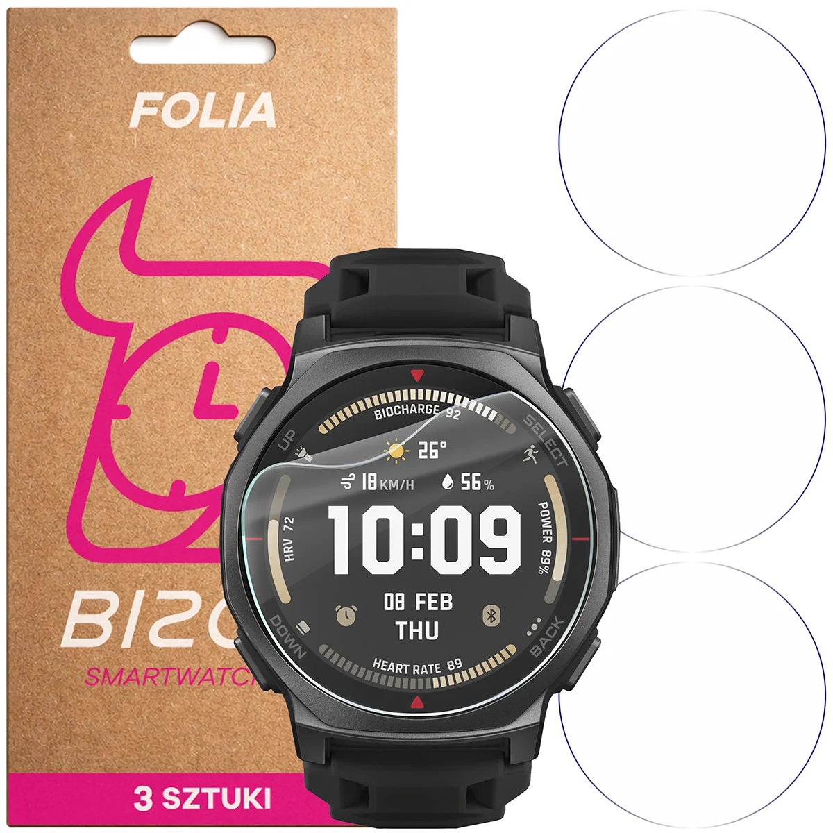 Folia hydrożelowa Bizon Watch Film HydroFlex dla Amazfit T-Rex 3 Pro 44 mm