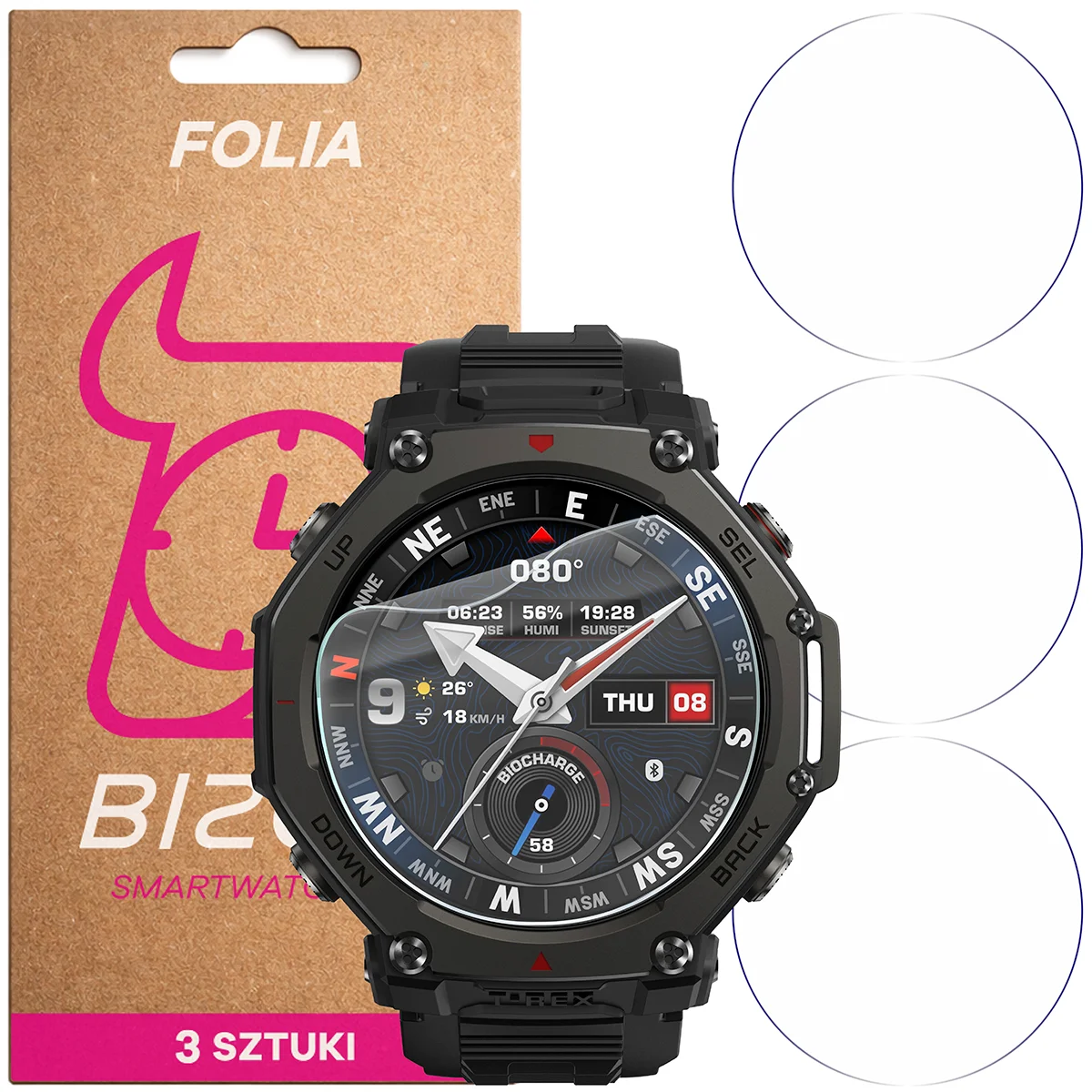 Folia hydrożelowa Bizon Watch Film HydroFlex dla Amazfit T-Rex 3 Pro 48 mm