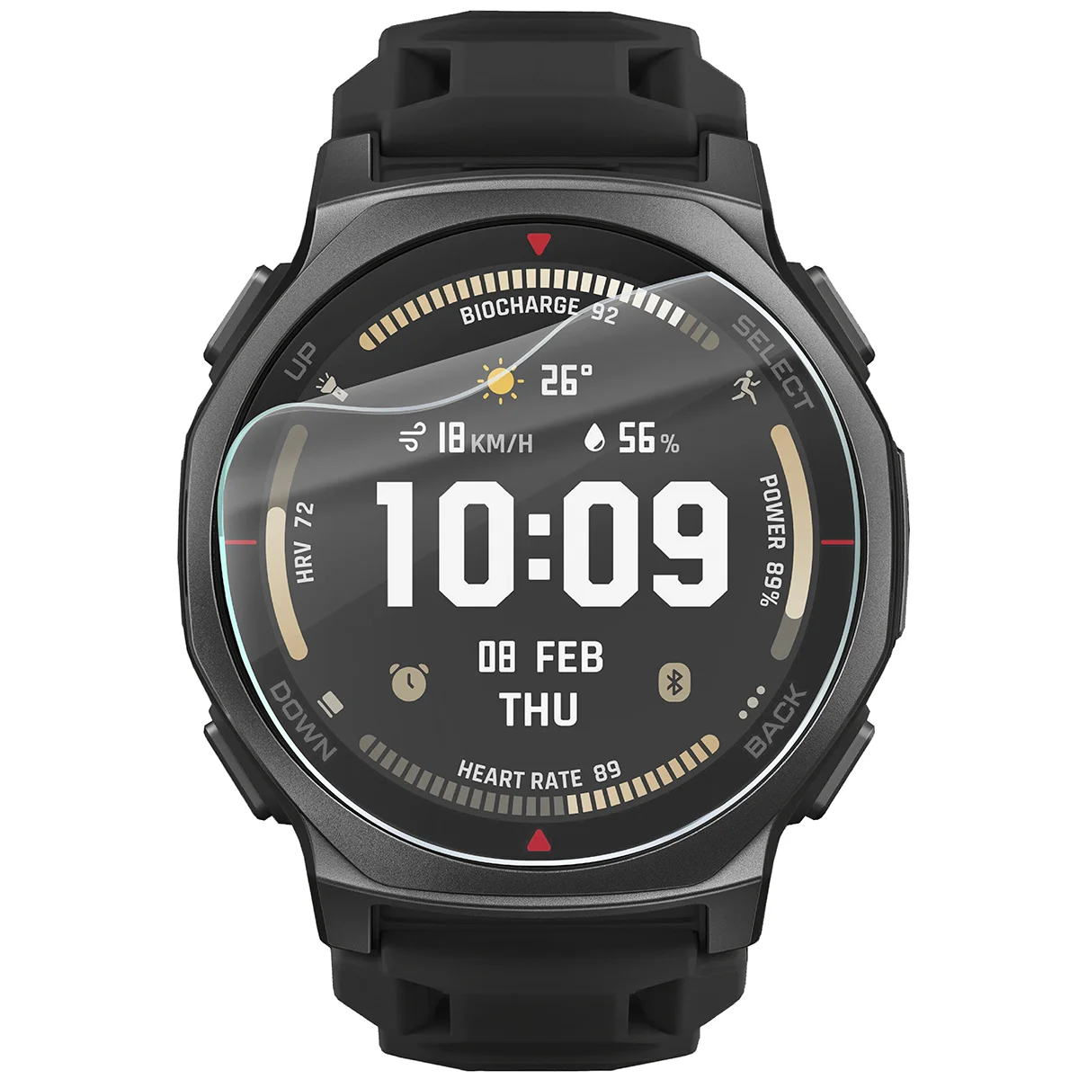 Bizon Watch Film HydroFlex hydrogel film for Amazfit T-Rex 3 Pro 44 mm on the watch