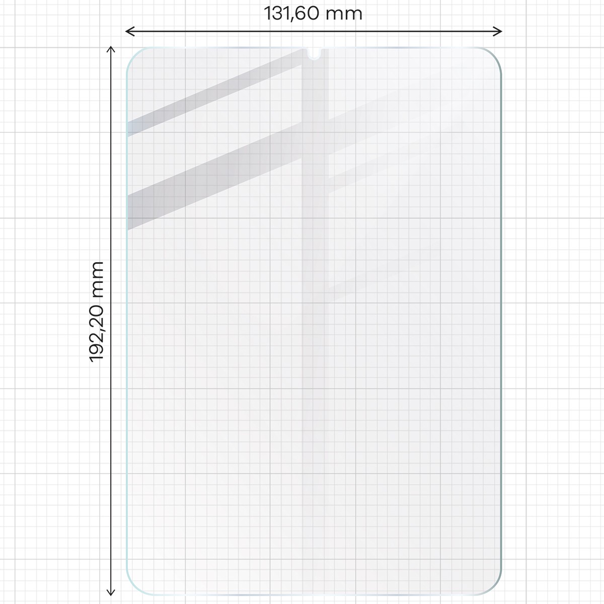 Showing the dimensions of the glass