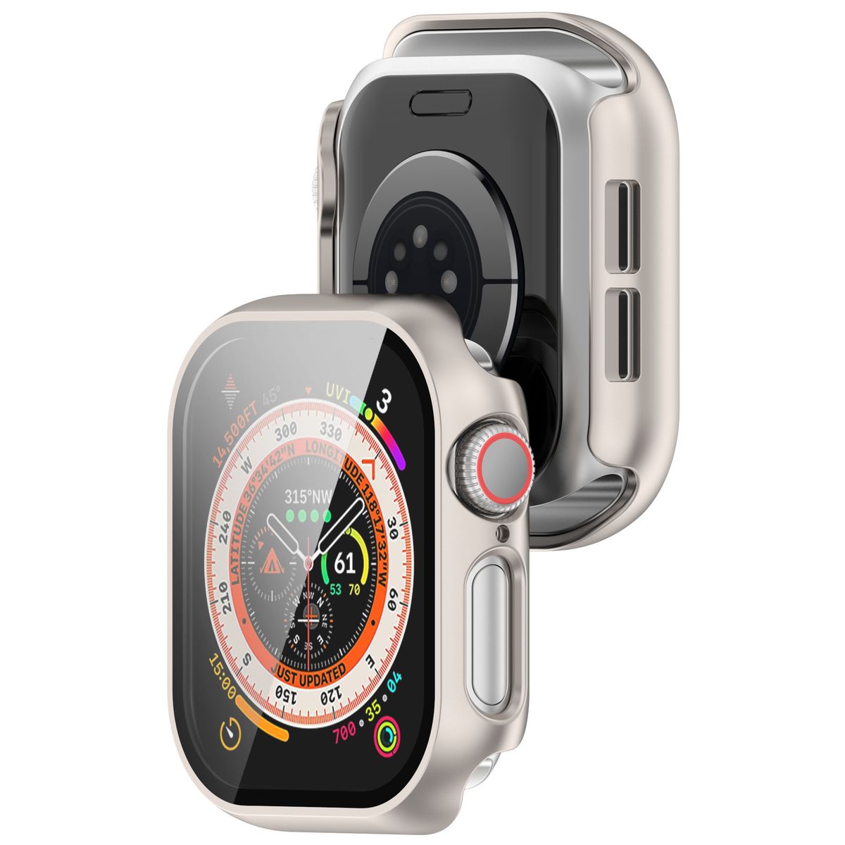 Etui ze szkłem do zegarka Bizon Case+Glass Apple Watch 10 42mm, szampańskie