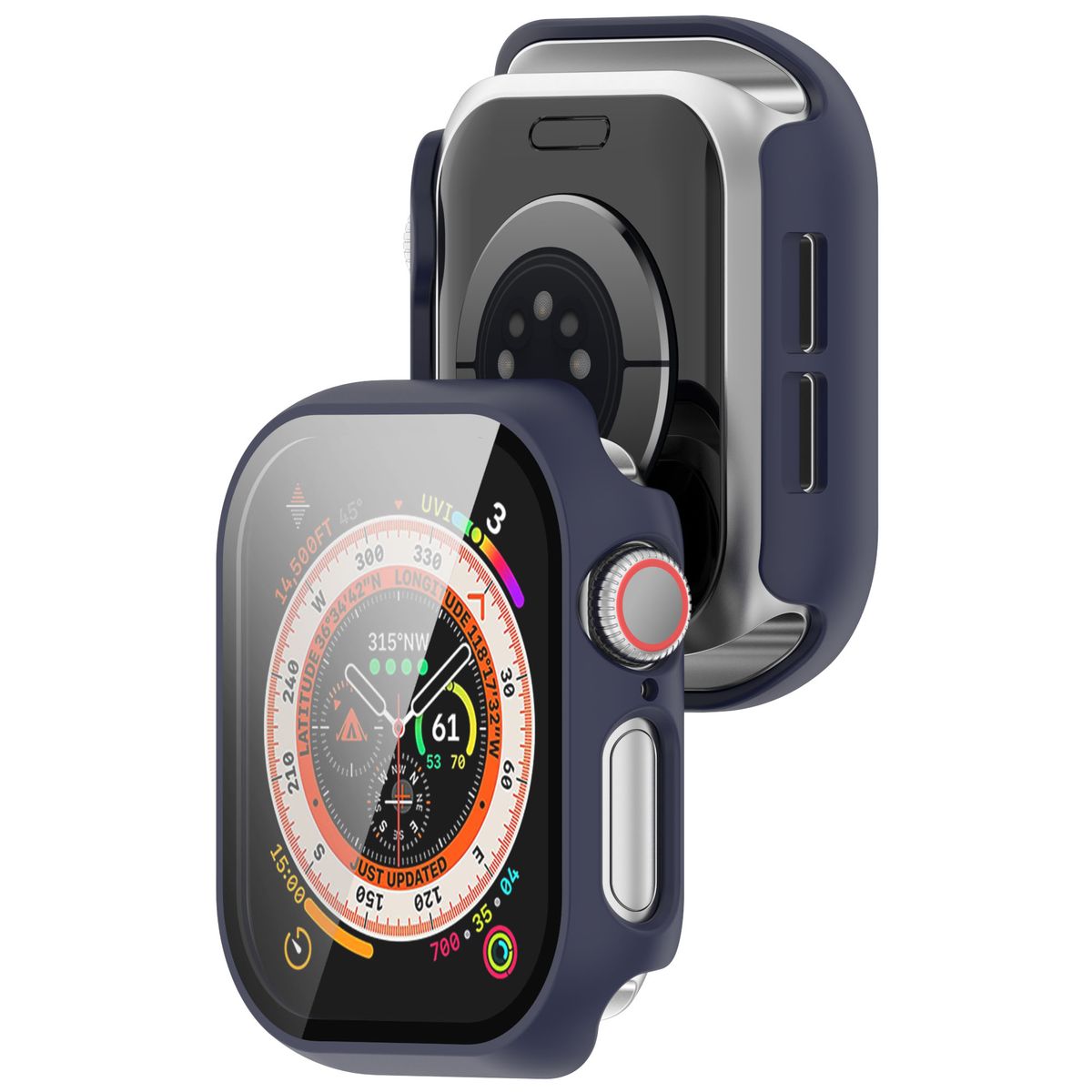 Husă cu sticlă pentru ceas Bizon Case+Glass Apple Watch 10 42mm, albastru închis