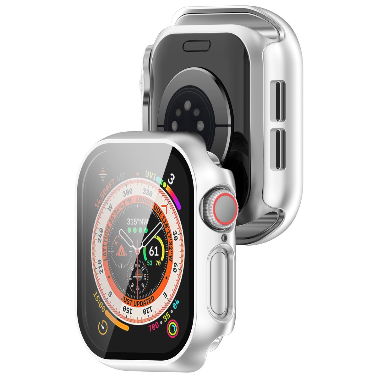 Pouzdro se sklem na hodinky Bizon Case+Glass Apple Watch 10 42mm, stříbrné