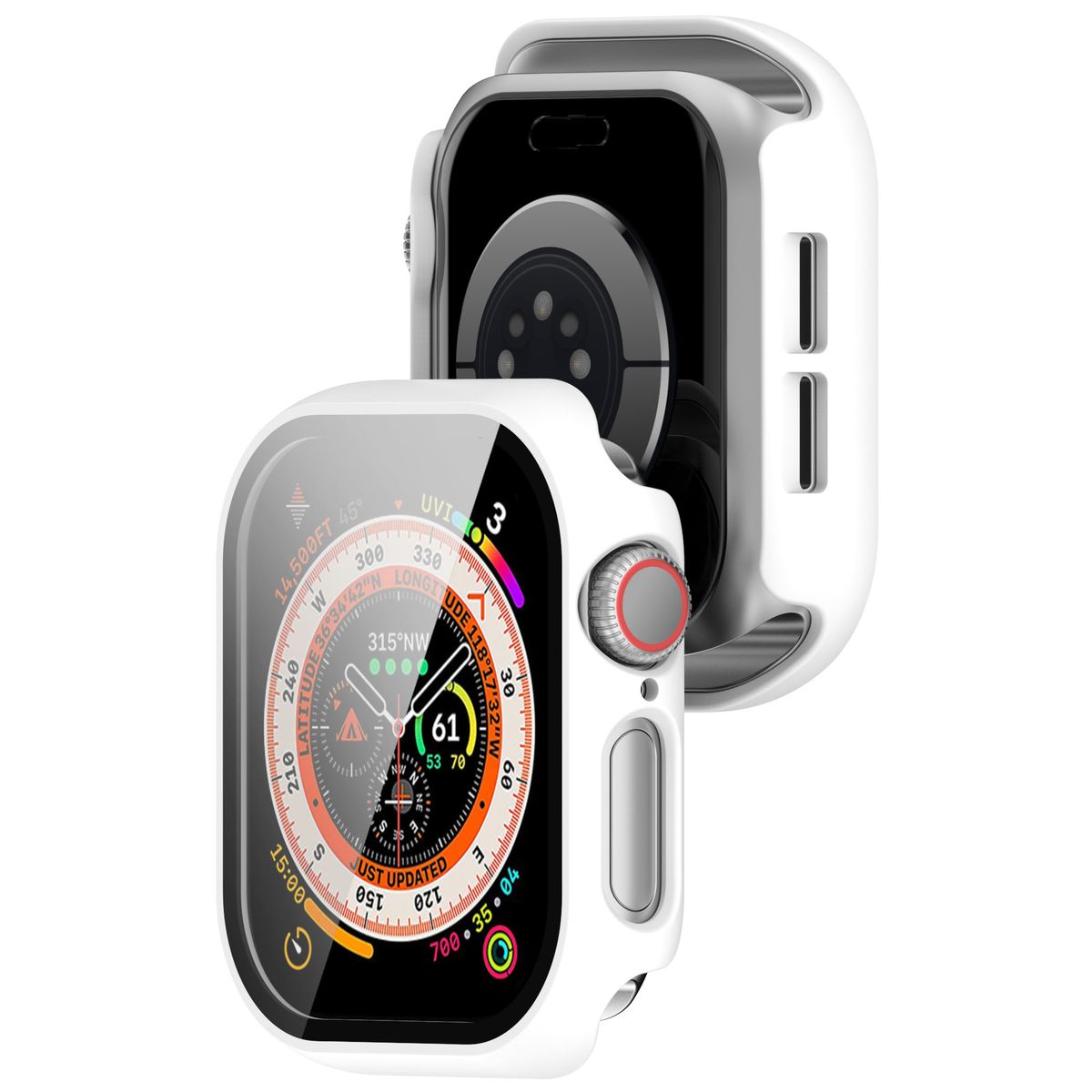 Husă cu sticlă pentru ceas Bizon Case+Glass Apple Watch 10 42mm, alb
