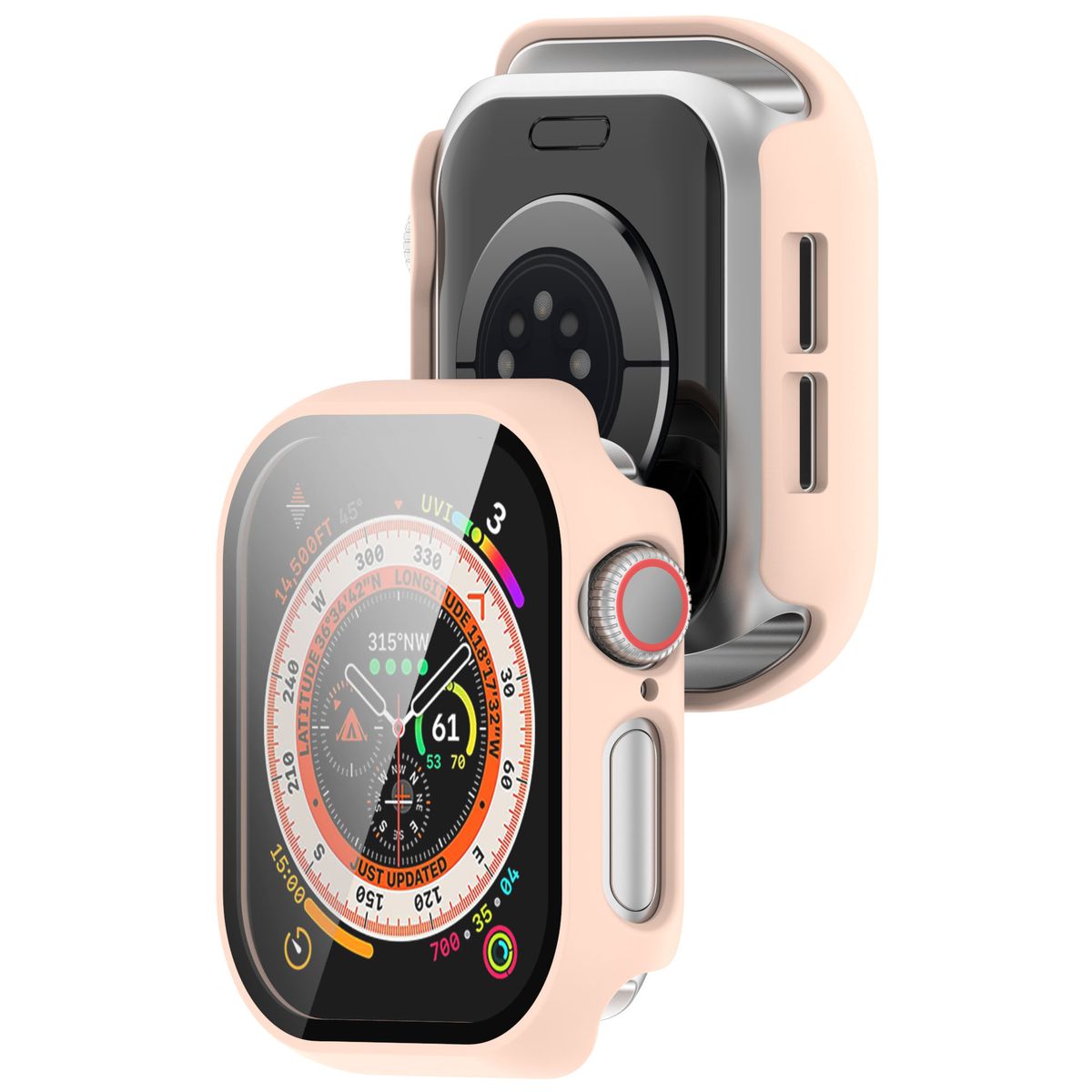 Husa cu sticlă pentru ceas Bizon Case+Glass Apple Watch 10 46mm, roz