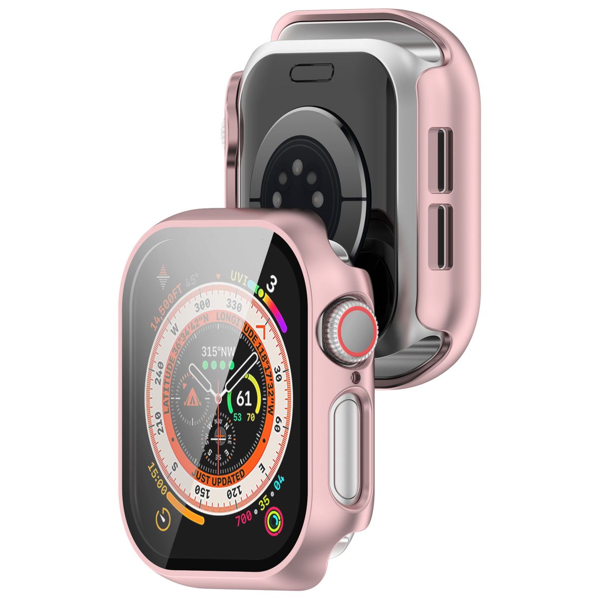 Husa cu sticlă pentru ceas Bizon Case+Glass Apple Watch 10 46mm, roz deschis