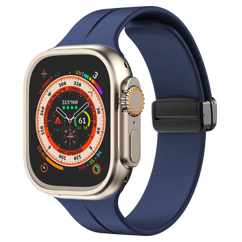 Cureaua din silicon Bizon Strap Watch Silicone pentru Apple Watch 44/45/46/49 mm, albastră închis
