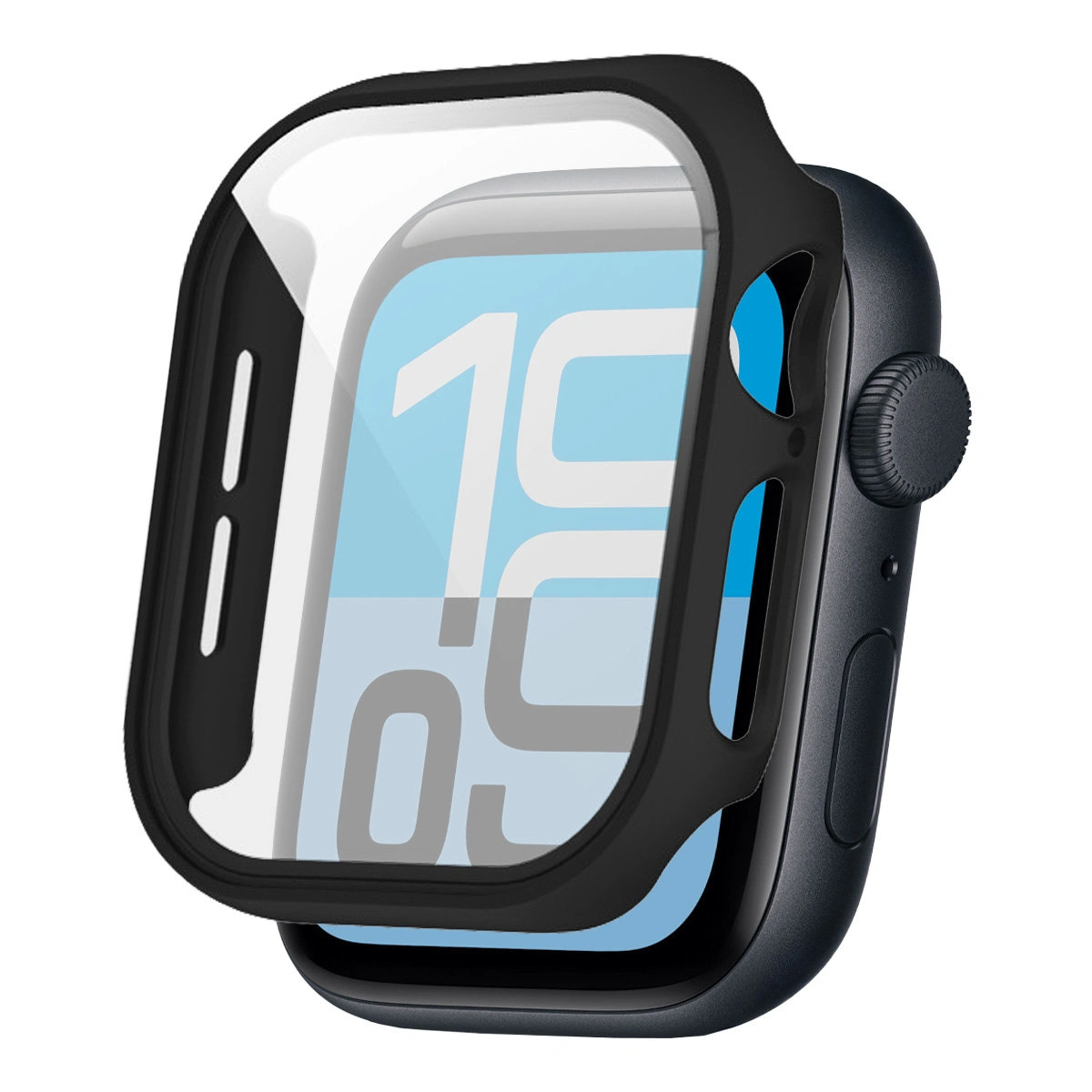 Visualization of applying Bizon Case+Glass Watch to Apple Watch SE 3 / SE 2 / SE / 6 / 5 / 4 (40 mm)