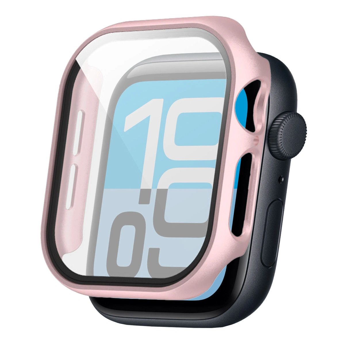 Visualization of applying the Bizon Case+Glass Watch to Apple Watch SE 3 / SE 2 / SE / 6 / 5 / 4 (40 mm)