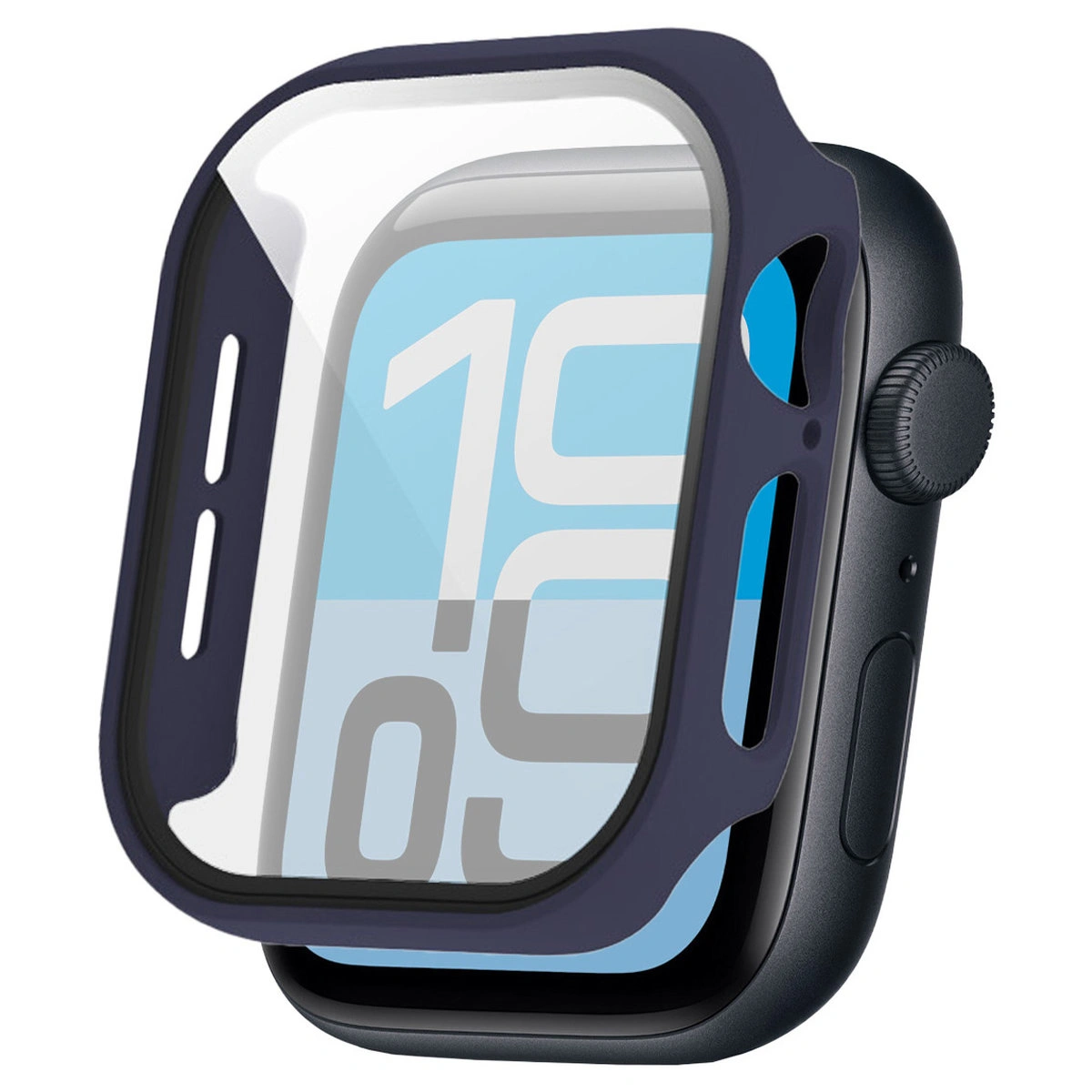 Visualisierung des Anbringens der Hülle Bizon Case+Glass Watch für Apple Watch SE 3 / SE 2 / SE / 6 / 5 / 4 (44 mm)