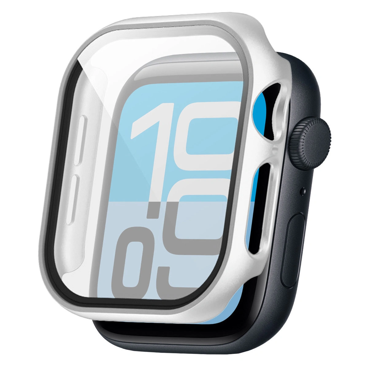 Visualisierung der Montage der Hülle Bizon Case+Glass Watch für die Apple Watch SE 3 / SE 2 / SE / 6 / 5 / 4 (44 mm)